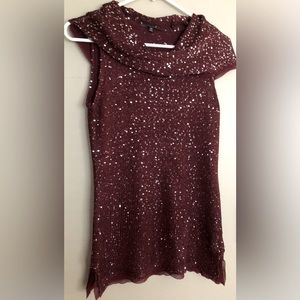 ANTONIO MELANI Burgundy Sparkle Turtleneck Sleeveless Sweater  size XS